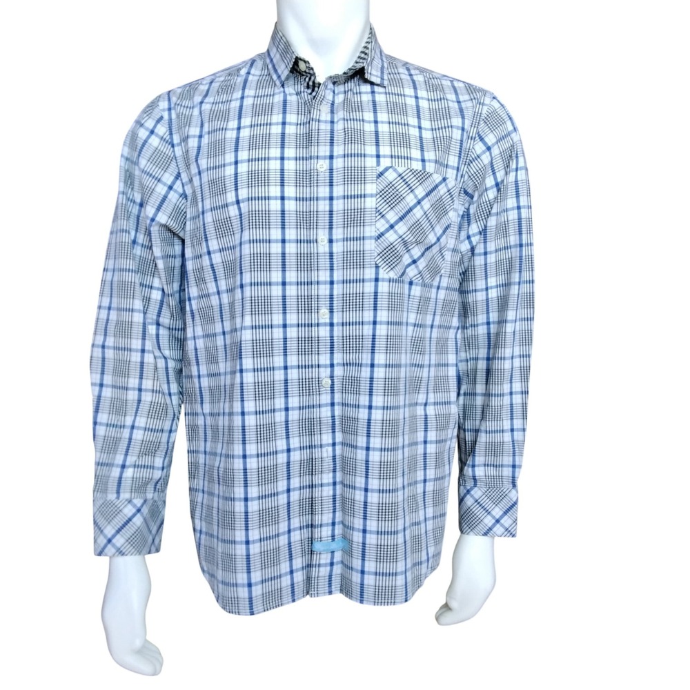 English Laundry Mens Large Blue Plaid Button Down Shirt Long Sleeve Cotton L